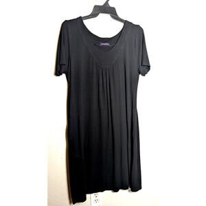 Fresh Produce Black Jersey Knit Shift Dress Size XL Scoop Neck Pockets Pull Over